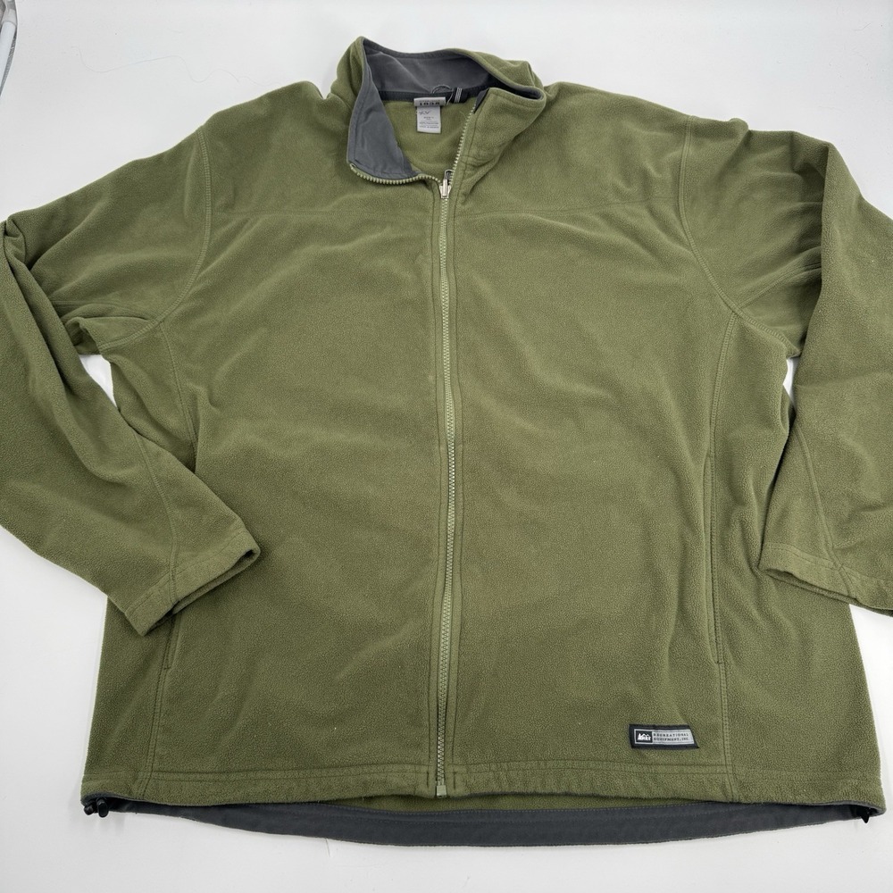 REI Men's Olive Green Solid Fleece Stand Collar Zip-Up Jacket Size XXL